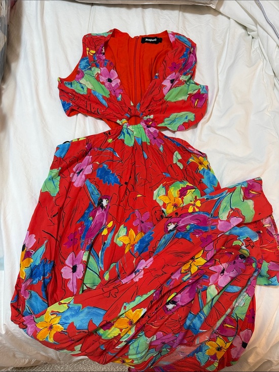 Desigual Dresses & Skirts - Desigual Red Tropical Cutout Maxi Dress with Multicolor Floral Print